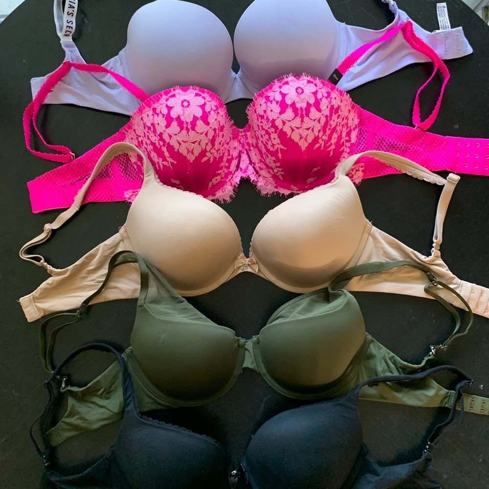 5 bras All 32 DD.(2 Body by Victoria Push Up, demi, t-shirt, dream angel)